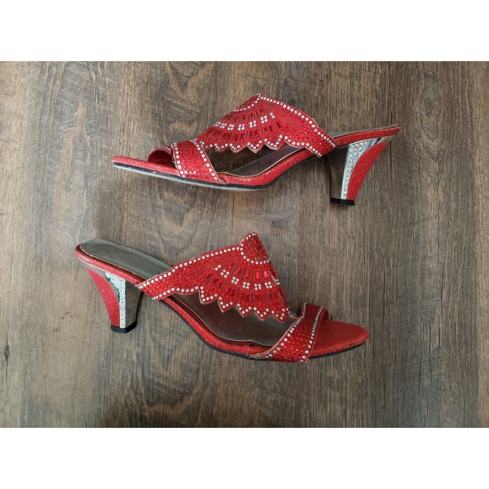 Pierre Dumas Womens Sz 11 Red Beaded Summer Heeled Sandals - Picture 2 of 4